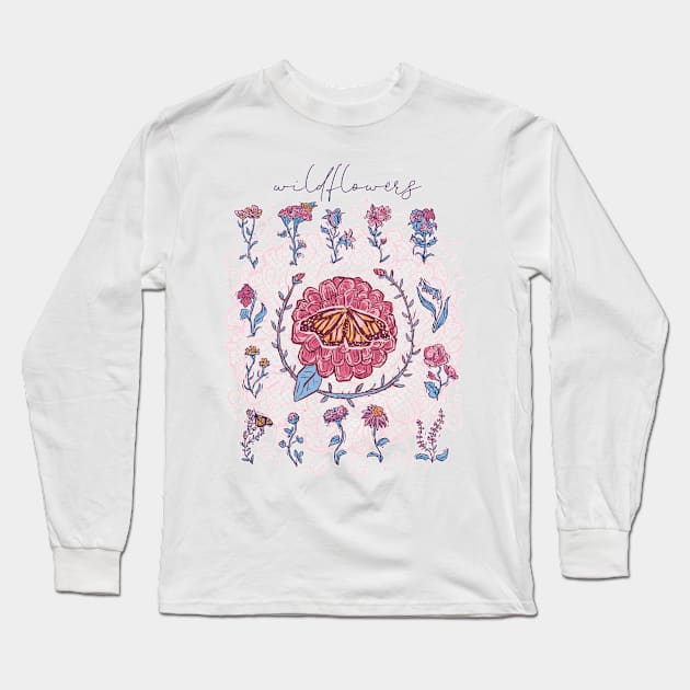 Wildflower butterfly garden Long Sleeve T-Shirt by Norse Dog Studio